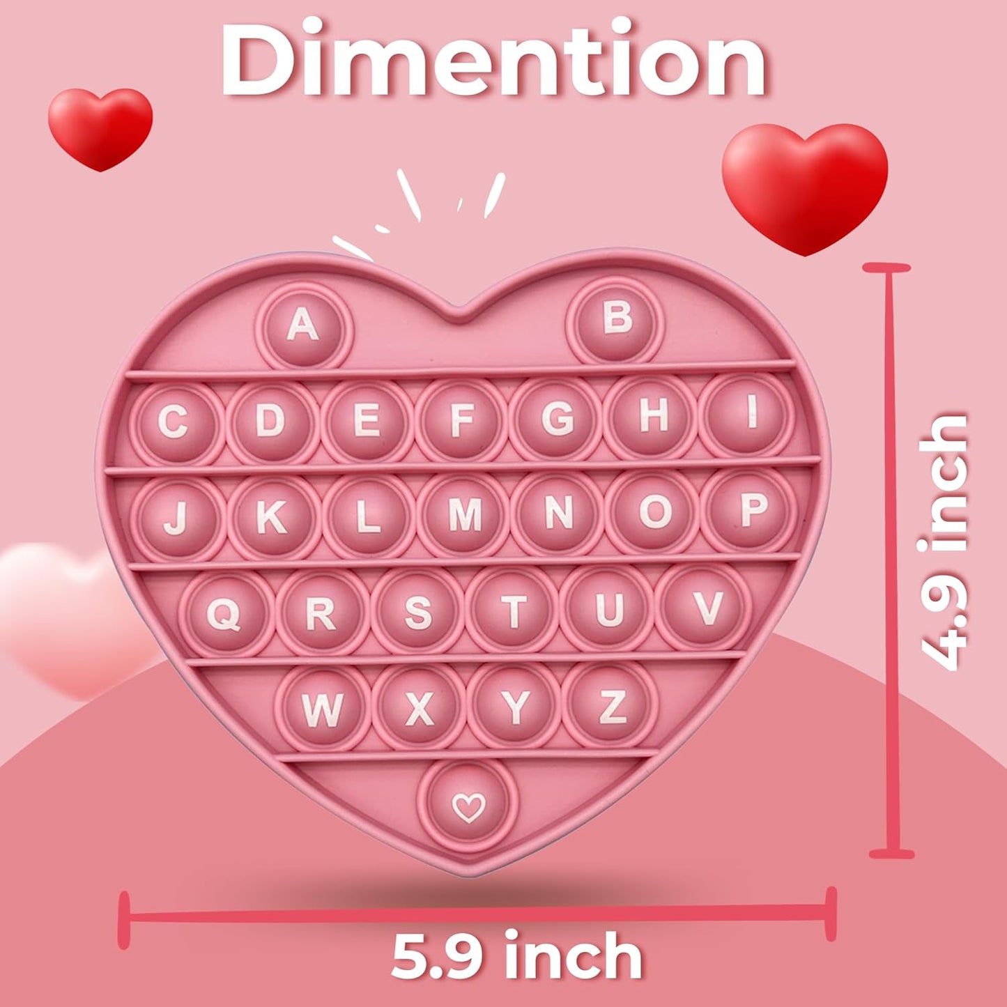 Pink Heart Shaped Pop Bubble Valentines Fidget Toy with Letters and Numbers, Xmas Gift Sensory Toy with Alphabets Kids Birthday Party Classroom Prize Stress Reliever