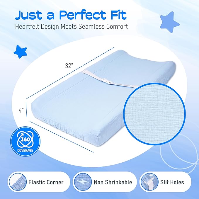100% Muslin Changing Pad Cover Ultra Soft, Breathable, Secure Fit, Fade-Resistant Prints for Boys and Girls (Pack 2)