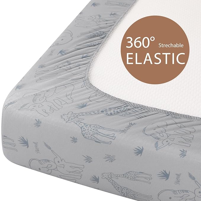 Baby Bassinet Sheets Girl Boy, Fitted Bassinet Sheet Set 3 Pack Bassinet Mattress Sheets Universal Fit for Rectangle, Round, Oval, Hourglass Mattress, Soft Breathable Elephant