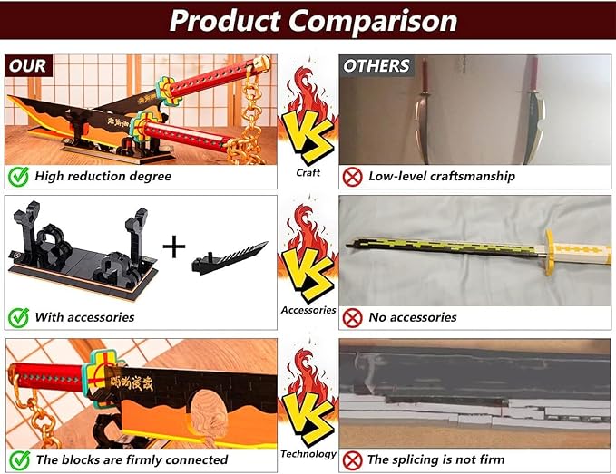 1478pcs, 82inch for Sword Building Block Model, Samurai Sword Set with Scabbard and Stand, Best Gift for Anime Fans