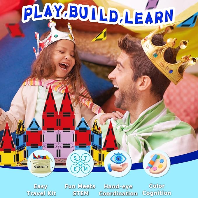 Mini Magnetic Tiles for Kids, Magnetic Building Set, Construction STEM Travel Toys for Boy Girl Ages 3+, Montessori Preschool Learning Educational Sensory Magnet Creative Toy Gift for Toddlers, 32 Pcs