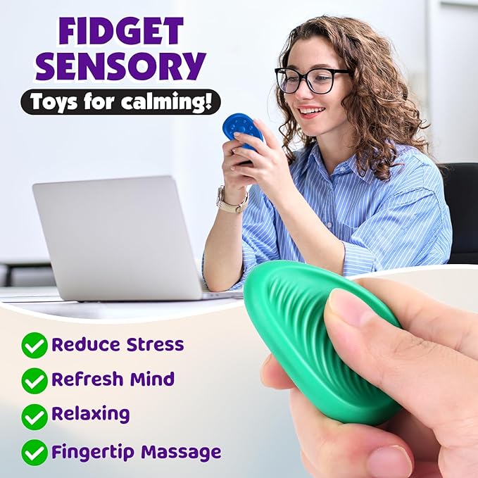 Fidget Toys Adults Sensory Stone: 6 Pack Textured Worry Stone for Autism Kids Calming Down - Fidget Stress Toys for Anxiety Relief - Small Students Prizes Fidget Toys