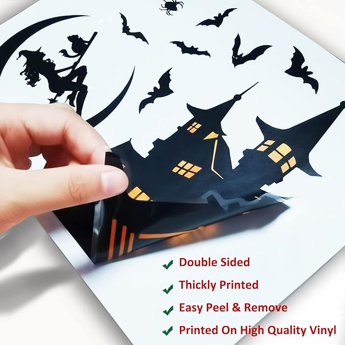 150 Pcs Halloween Window Clings Halloween Decor Indoor Bats Window Decoration | Large-Size Double-Side Witches Skeletons Windo Stickers Clings Hallowee Party Decoration Reusable & Removable