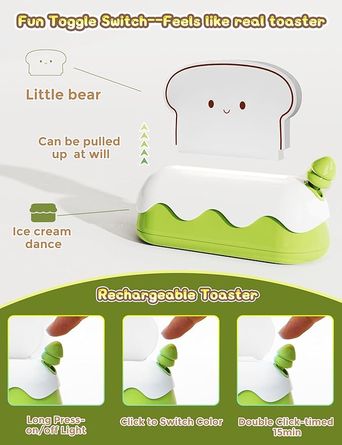 L LOHAS LED Cute Toaster Night Lights for Kids, Kawaii Stuff Bread Desk Lamp with Smile Face, Rechargeable Desk Decor for Bedroom, Besides, Dinning, Nursery Night Light for Kids, Boys, Girls, Gifts