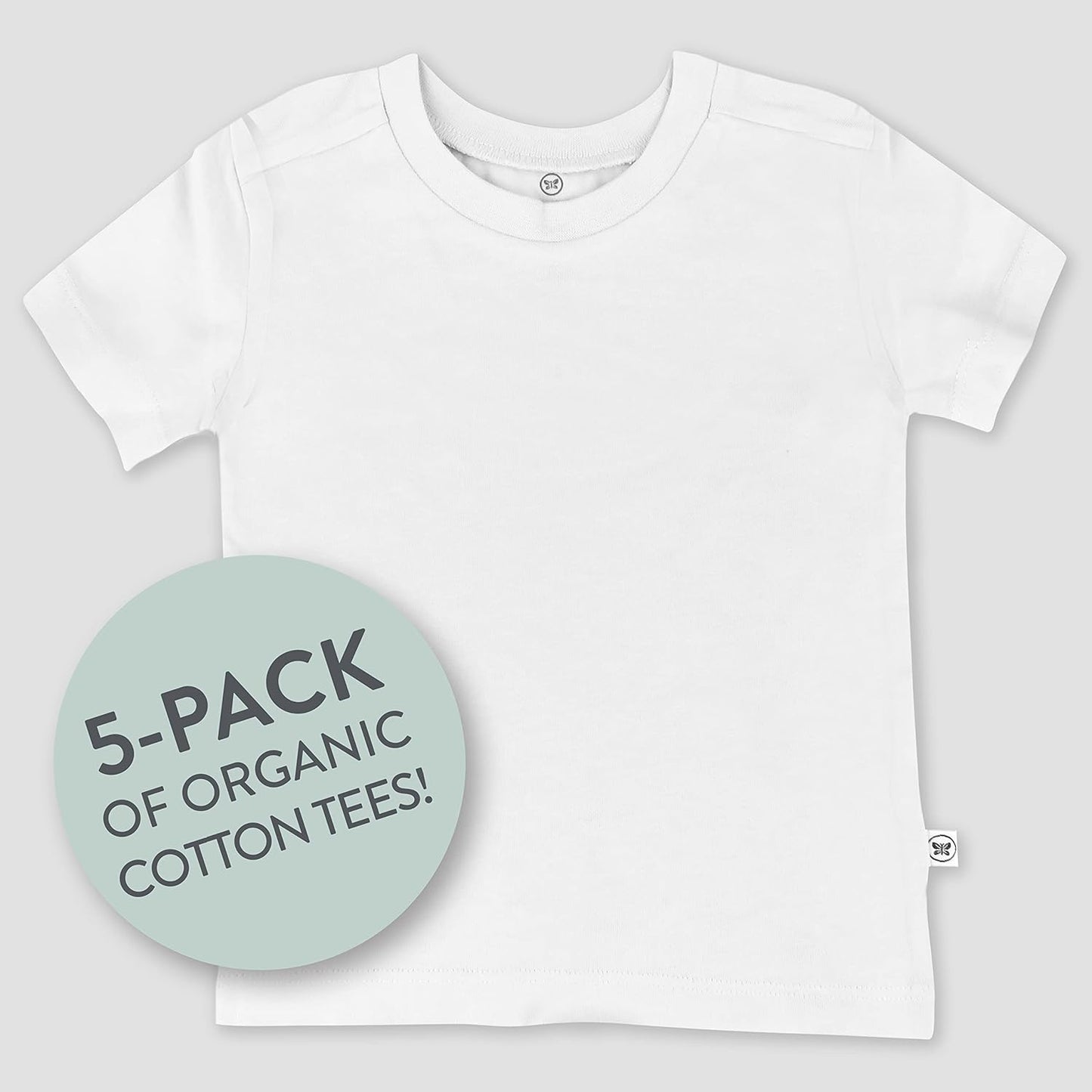 HonestBaby 5-Pack Short Sleeve T-Shirts 100% Organic Cotton Baby, Toddler, Little Kid, Boy, Girl, Unisex