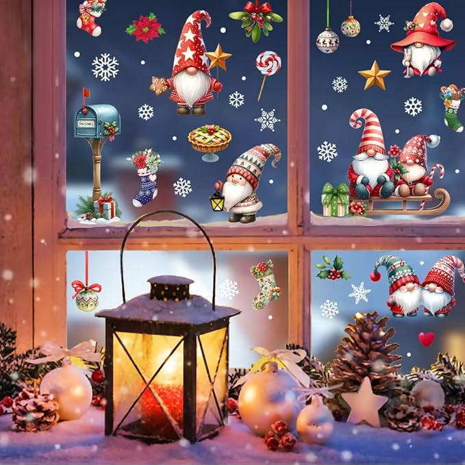Christmas Window Clings, Gnome Window Stickers,Window Decals Snowflake, Gnome Christmas Truck, Home Decorations,Thanksgiving Xmas Gifts,Kitchen, Living Room, Bedroom Window Stickers