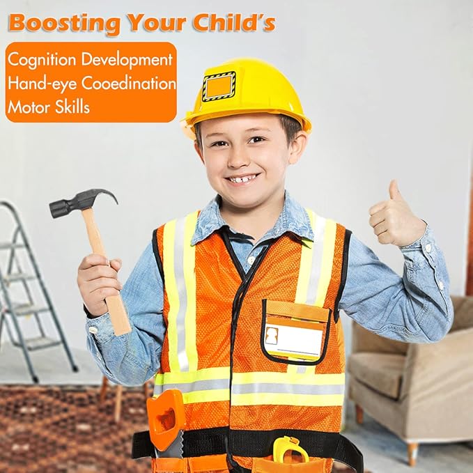 14 Pcs Kids Toy Tool Set Construction Party Supplies Plastic Pretend Play Accessory for Boys with Screwdrivers Pliers Axes Saws(Type A)