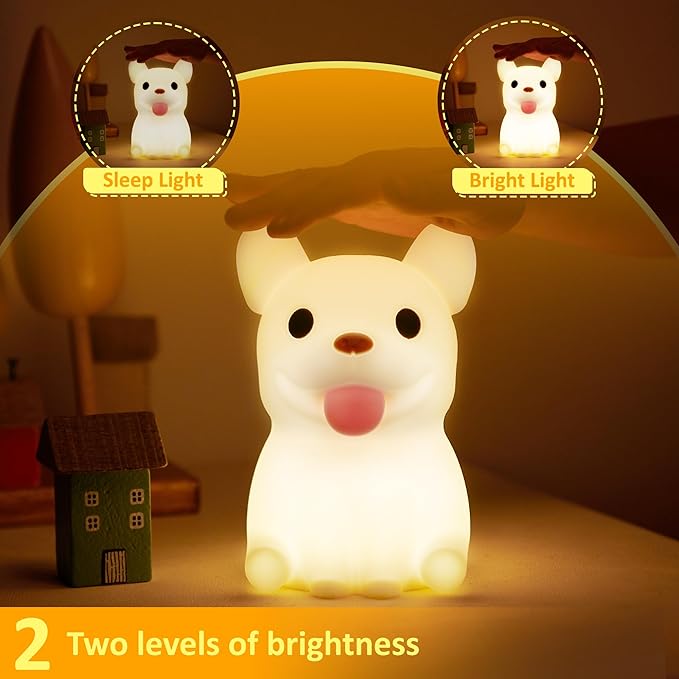 Attivolife Funny Dog Night Light, Puppy Bulldog Animal Silicone LED Touch Lamp with Timer Dimmable, USB Rechargeable Feeding Toddler Bedroom Bedside Decor Birthday Xmas Gifts for Kid Baby Child