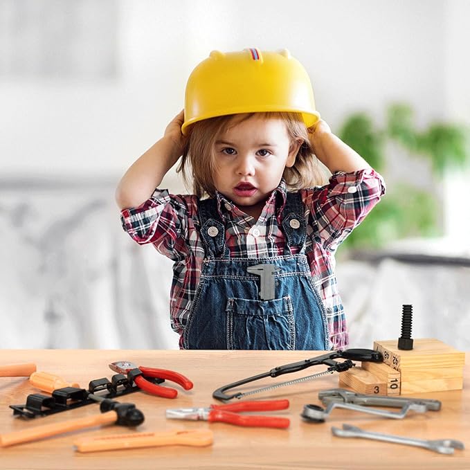 14 Pcs Kids Toy Tool Set Construction Party Supplies Plastic Pretend Play Accessory for Boys with Screwdrivers Pliers Axes Saws(Type A)