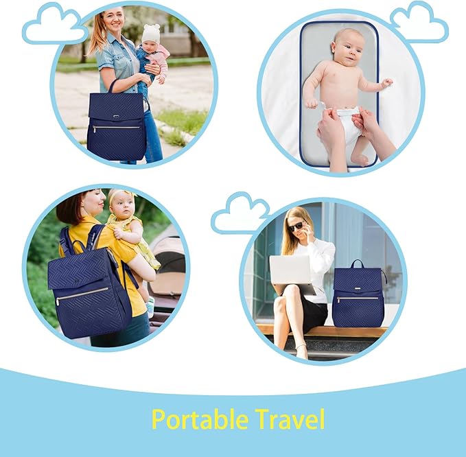 LANDICI Diaper Bag Backpack, Multifunction Waterproof Baby Diaper Bags with Changing Pad, Stroller Straps, Travel Essentials Stylish Back Pack for Mom Dad Boy Girls Toddler, Dark Blue