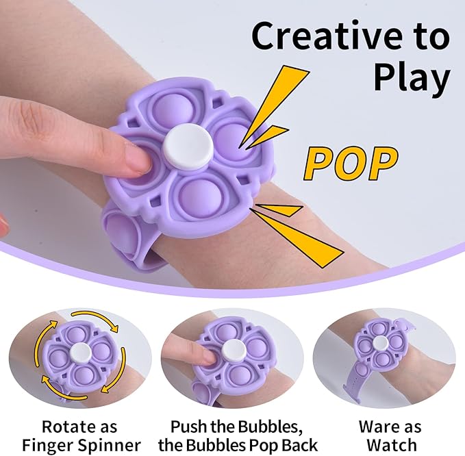 Push Pop Bubble Sensory Fidget Bracelet, Fidget Spinner Pop Toys for Kids and Adults, Silicone Anxiety Stress Relief pop it Bracelets (Purple)