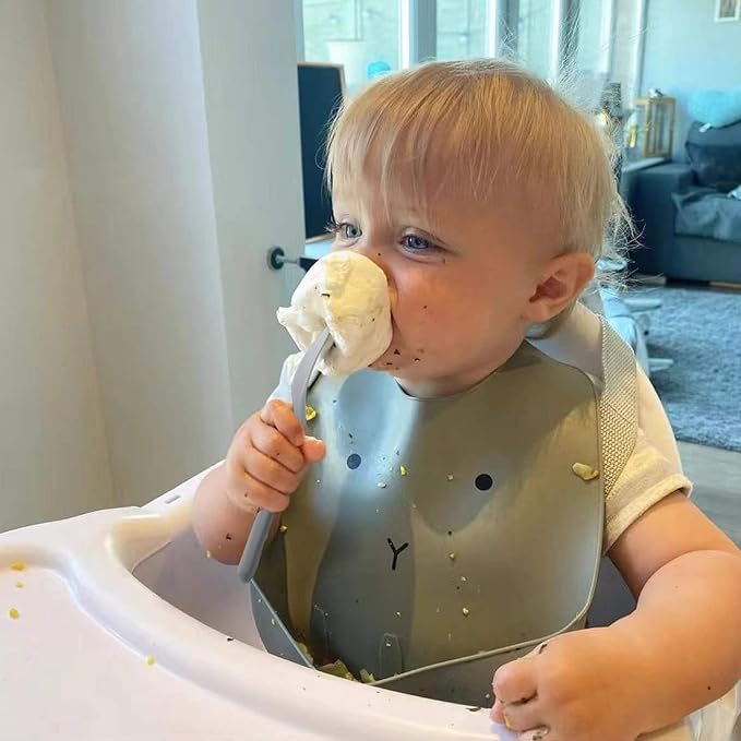 12 Pcs Kids Spoons and Forks Toddler Utensils Plastics Reusable Silverware Baby Cutlery Set Feeding Dinnerware Utensils BPA Free Microwave Dishwasher and Freezer Safe- Grey