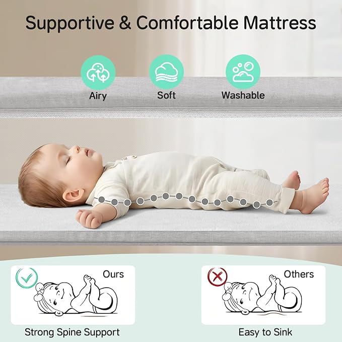 Cowiewie Bassinet Bedside Sleeper,Baby Bassinets Higher Place on Bed,5-Position Adjustment Baby Crib,Breathable 360°All-Around Mesh Sides Bedside Bassinet,Space-Saving Bedside Cribs, (Light Grey)