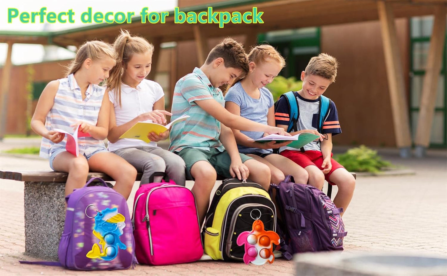 Bulk 25 Packs Ocean Animal Fidget Mini pop Keychain Rainbow Sensory Push Toy for Friend Birthday Summer Party Favors and Holiday Children Kids Students Small Prize Gift