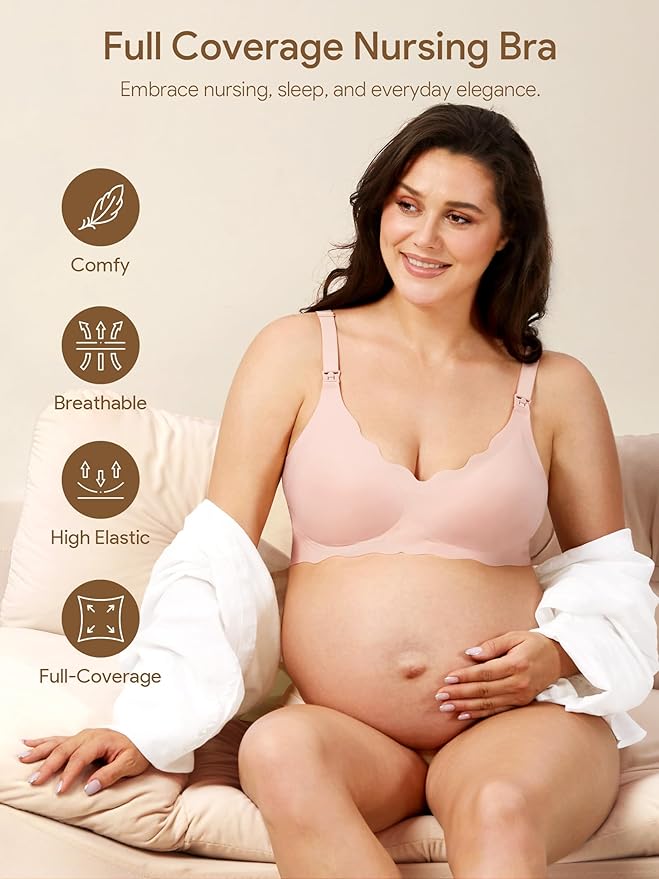 Angelhood Nursing Bras for Breastfeeding Ultra Comfort Seamless Maternity Bra Wireless Pregnancy Bralette with Bra Extender