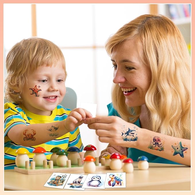 102 PCS Individually Wrapped Ocean Animals Temporary Tattoo for kids - Cute Sea Creature Temporary for Girls Boy Body Arm Shoulder Cute Tattoos Stickers, Birthday Party Supplies Gifts for Kids