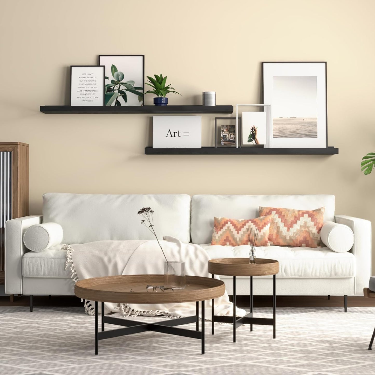 35.4 Inches Long Floating Shelves Wall Mounted, 2 Set Modern Black Wall Shelf for Bedroom, Nursery Book Shelf with Lip, Picture Ledge Shelf for Wall Decor Living Room Bathroom Kitchen- Black