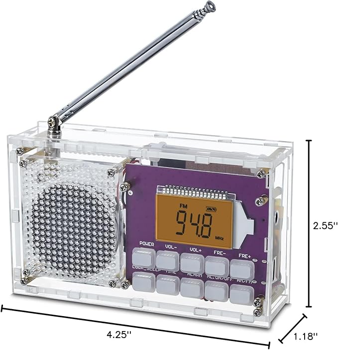 ICSTATION DIY Radio Kit - FM Assemble Kit with Time Display, Rechargeable, 87-108MHZ, No Soldering Required, Assembly Project for Adults & Students, STEM Education