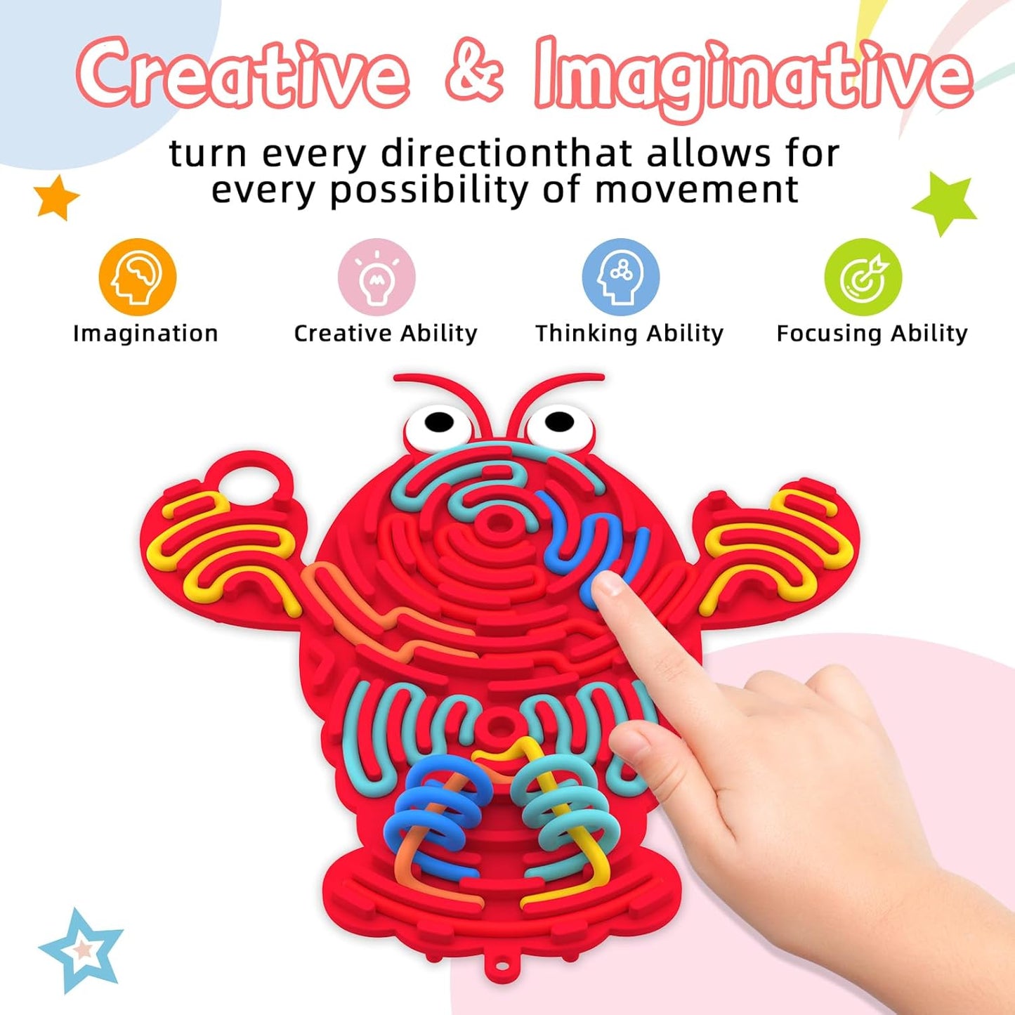 Silicone Sensory Activity Board,2 in 1 Busy Board for Fine Motor Skill, Montessori Fidget Toy for Calming, Stress, Anxiety, ADHD , Autism , Silent, No Mess , Kids 3+ & Adults (Red, Lobster)