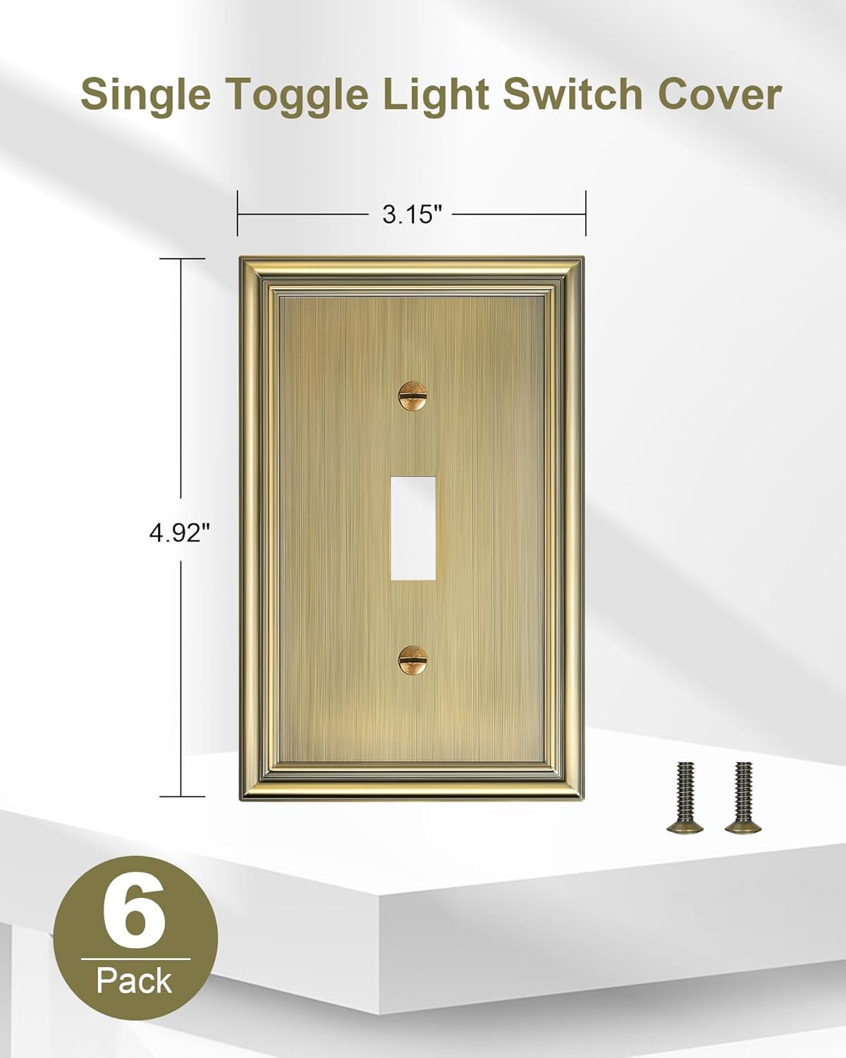 6-Pack Single Toggle Light Switch Cover Plate, Durable Solid Zinc Alloy Decorative Switch Plate Covers, Antique Brass 1 Gang Wall Plate, Corrosion Resistant