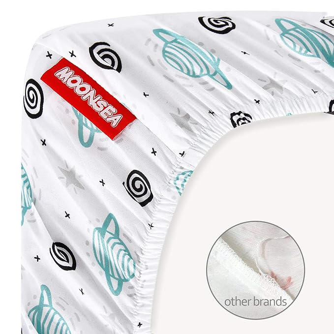 Pack and Play Sheets, 2 Pack Mini Crib Sheets, Stretchy Playard Fitted Sheet, Compatible with Graco Pack n Play, Soft and Breathable Material, Planet & Flower