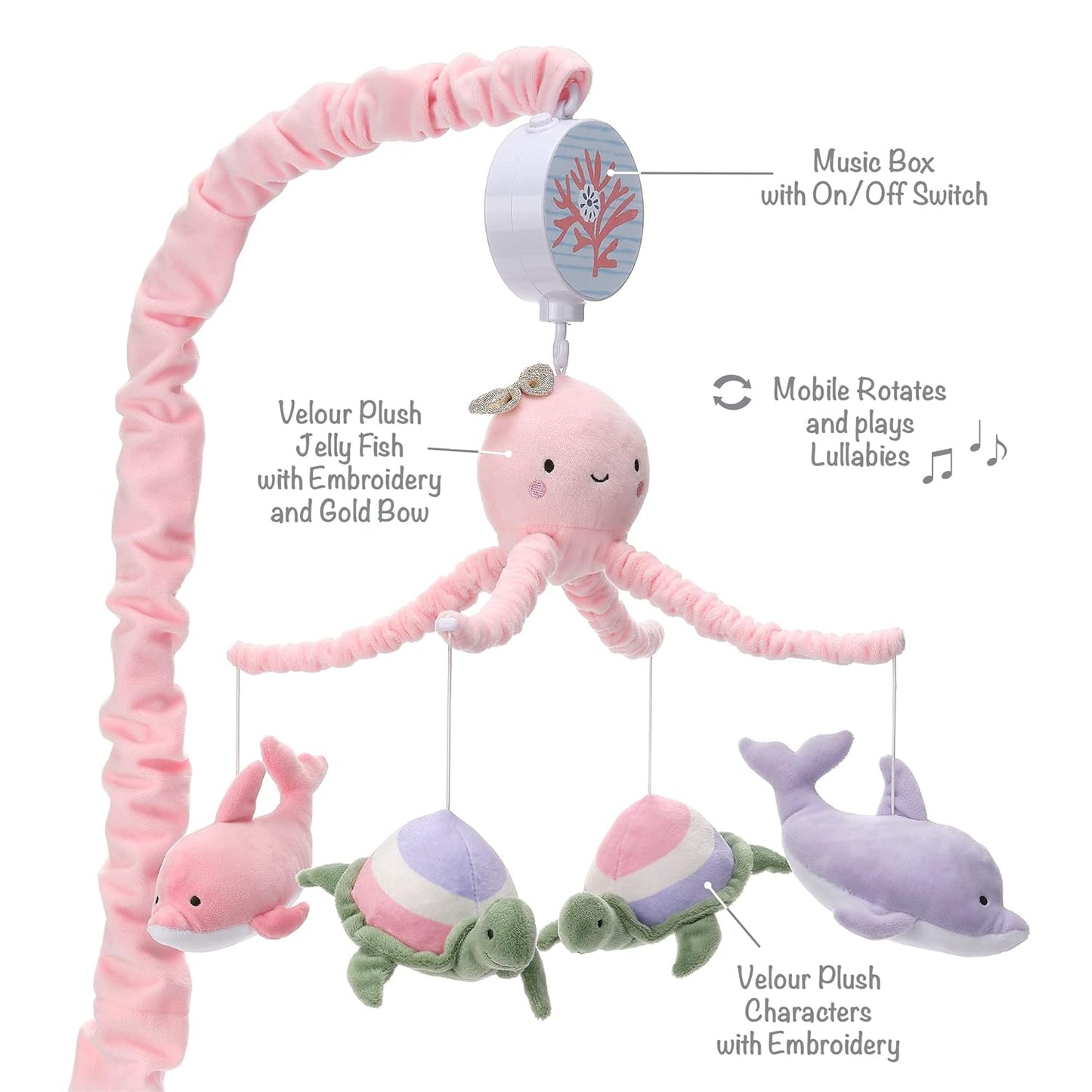 Lambs & Ivy Sea Dreams Dolphin/Turtle Musical Baby Crib Mobile Soother Toy