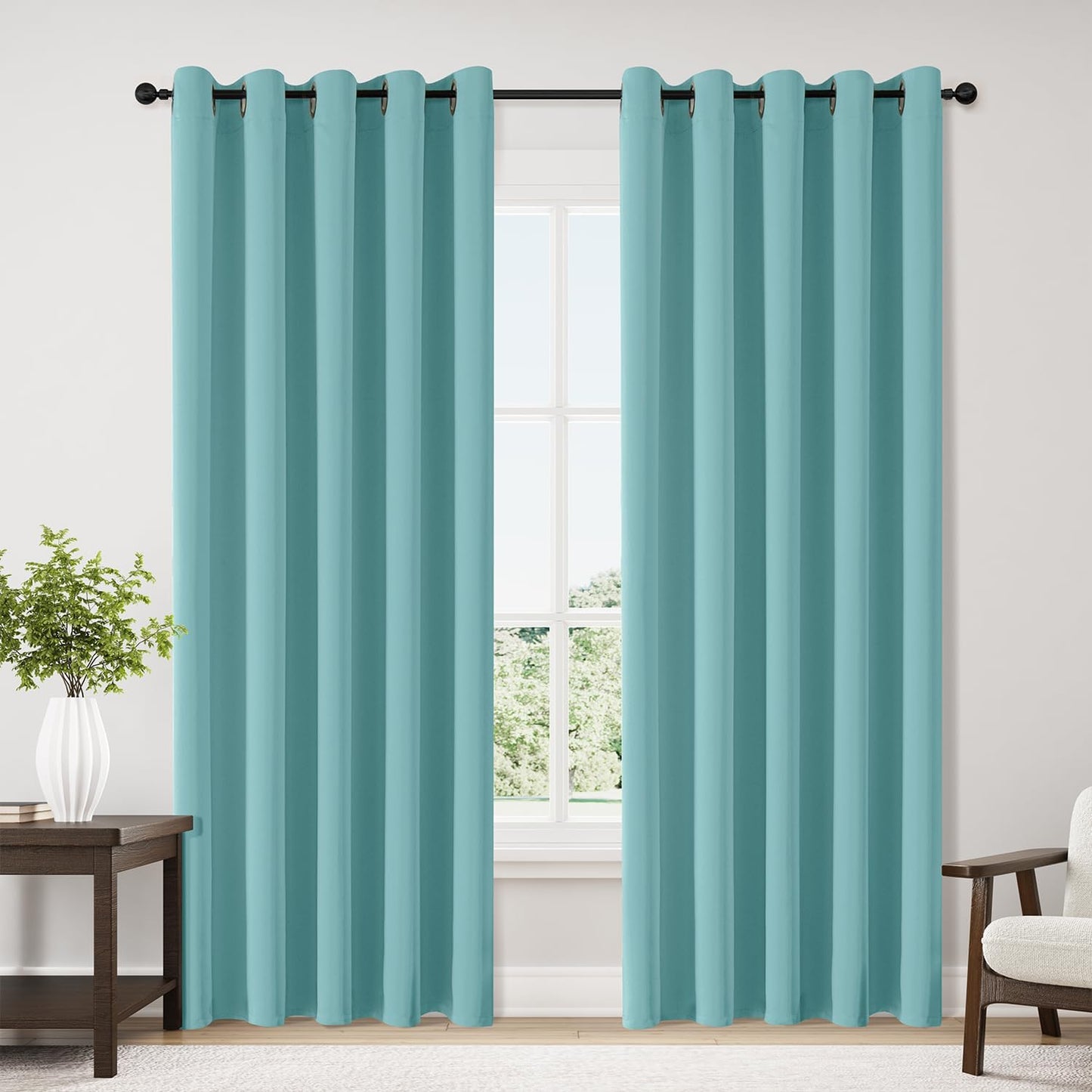 ChrisDowa Blackout Curtains 70 inches Wide for Bedroom - 2 Panels Set Extra Wide Grommet Thermal Insulated Room Darkening Curtains for Living Room (Aqua, 70 x 84 Inch)