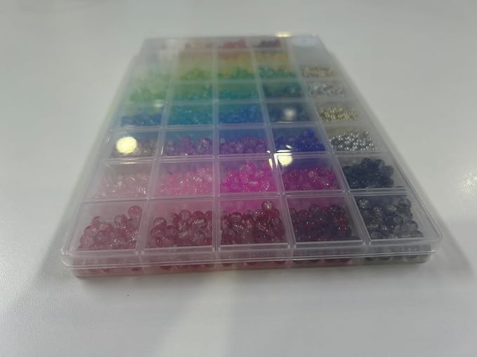 Funtopia Glass Beads Bracelet Making Kit, 1396pcs 6mm Crackle Glass Beads for Jewelry Making, 34 Colors Round Crystal Beads for Bracelets DIY Crafts with Spacer Beads and Charms