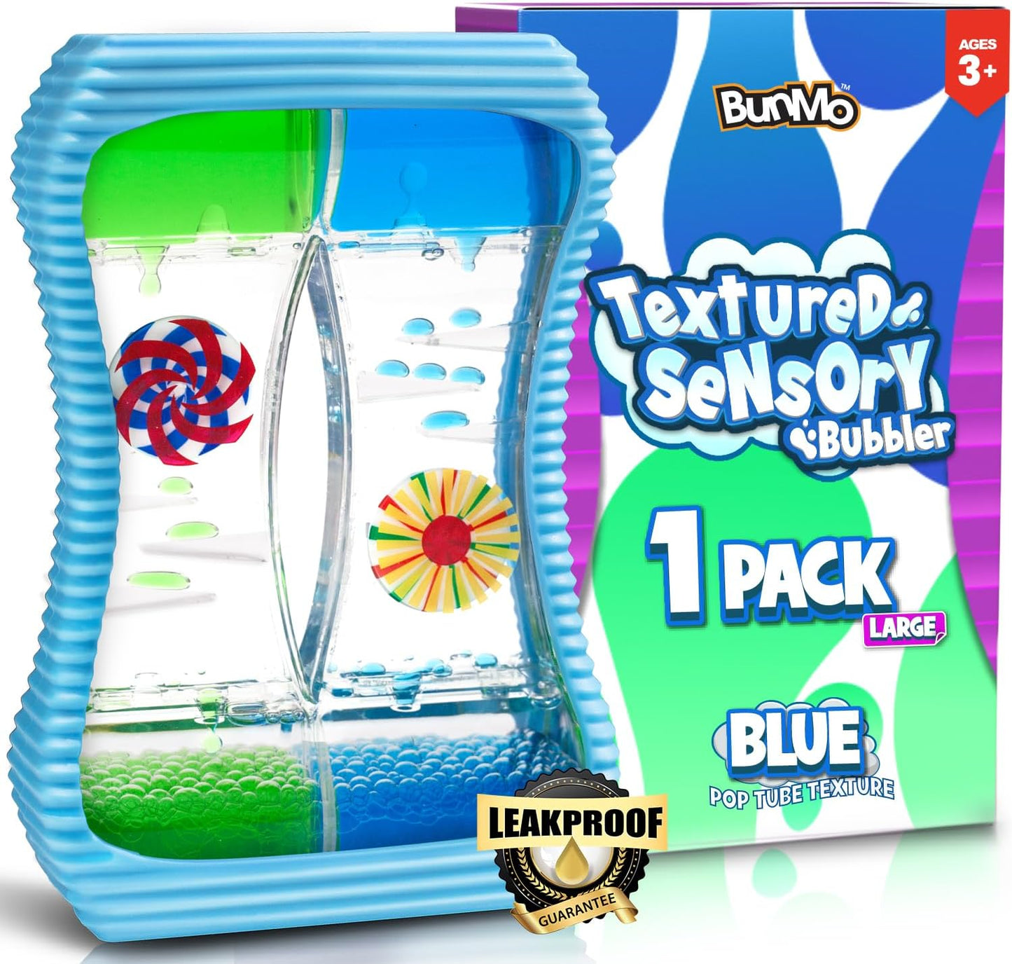 BUNMO Liquid Motion Bubbler with Sensory Texture - Liquid Timer - Bubble Timer - Liquid Motion Sensory Toys for Autism, Calming & Sensory Exploration - Kid Sensory Bottles Tubes - Large Blue