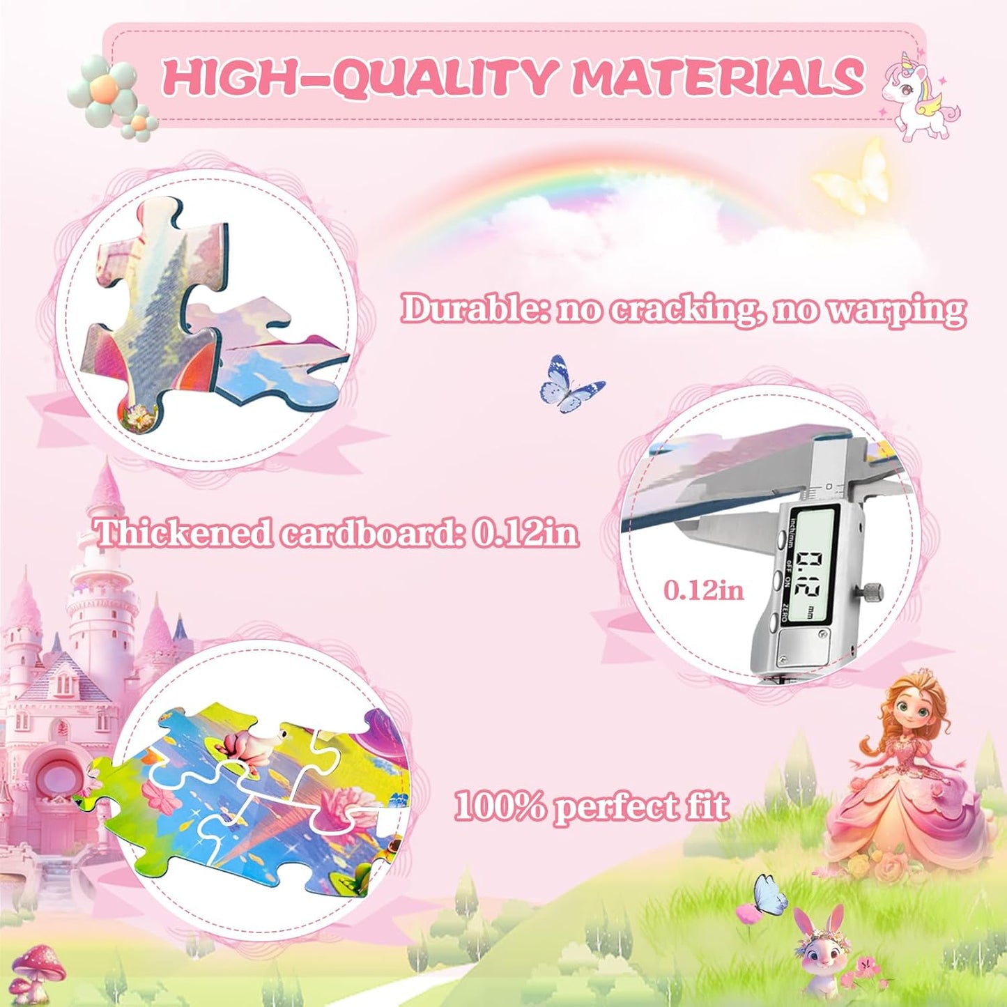 Floor Puzzles for Kids Ages 4-6, 70 Pieces Large Round Unicorn Princess Floor Puzzle Unicorn Jigsaw Puzzle Toy for 3 4 5 6 Toddler Girls - Educational Christmas, Birthday Gift