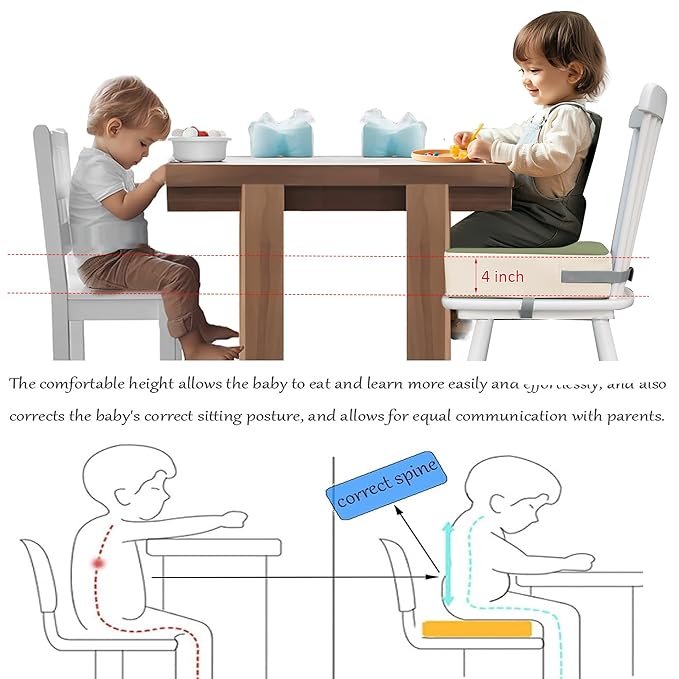 Toddler Booster Seat for Dining Table, 2 Elastic Seat Belts, Anti-Scratch PU Skin-Friendly, Waterproof, Anti-Wrinkle, Detachable Non-Slip Bottom