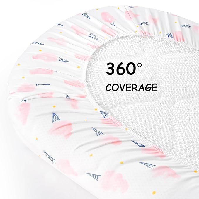 Yoofoss Bassinet Sheets for Baby,3-Pack Fitted Bassinet Sheets Set Compatible with Halo Bassinest Swivel Sleeper,Baby Delight,Angelbliss,Soft Breathable Bassinet Mattress Sheets (Pink+Floral)