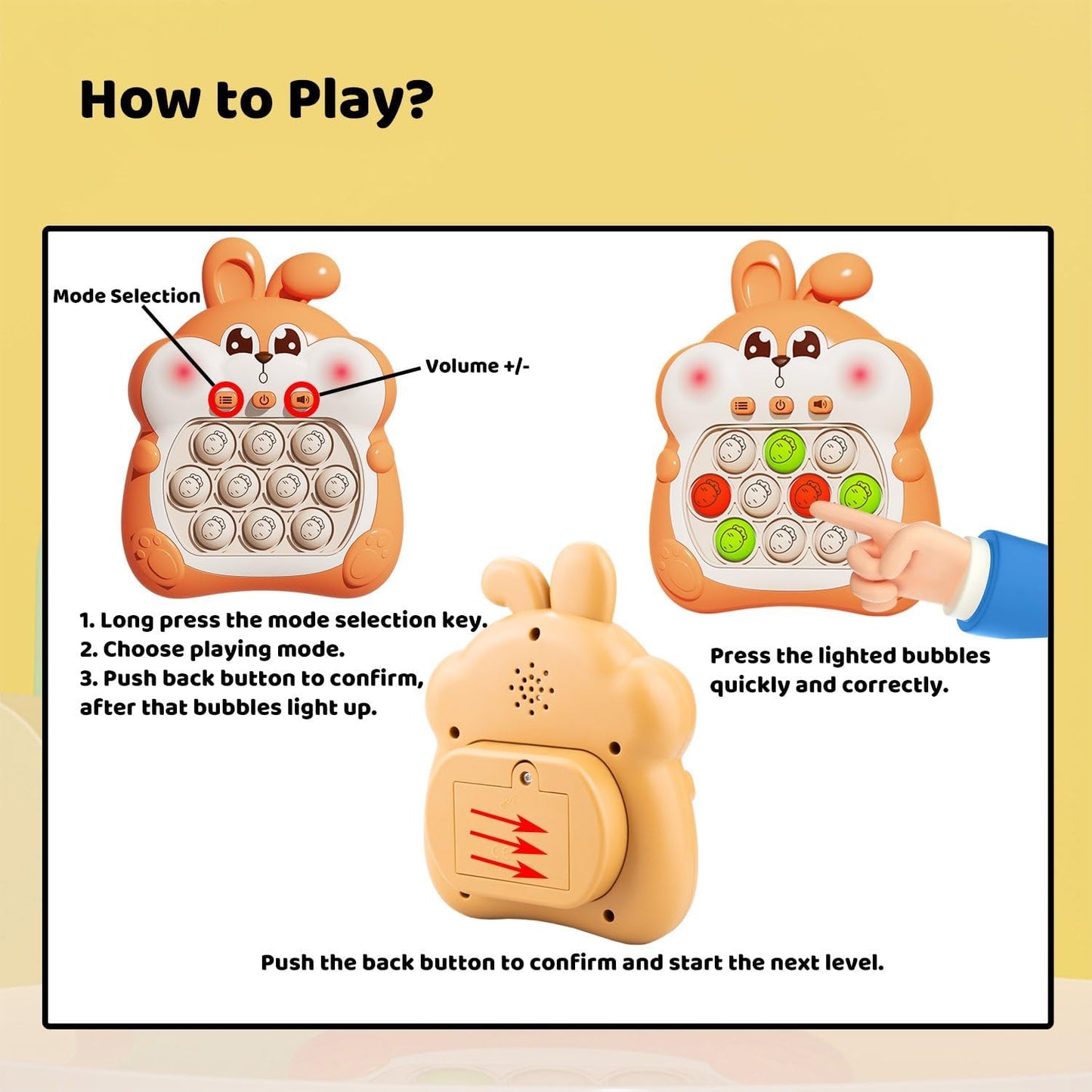 Fast Quick Push Bubble Pop Fidget Toy, Electronic Light Up Game Console, Cool Birthday Present for 6 7 8 9 10-12 Year Boys and Girls Pop Up Stress Relief Toy, Concentration Speed Puzzle Game for Kids