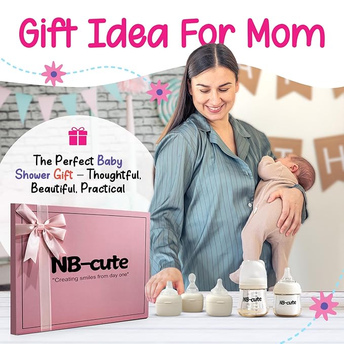 Glass Baby Bottles Anti Colic Set 2 Pack 3oz and 6oz BPA Free Heat Resistant Borosilicate Glass with 3 Silicone Nipples Wide Neck Gift Box Baby Shower Easy to Sterilize for Newborn Infant 0-9 Months