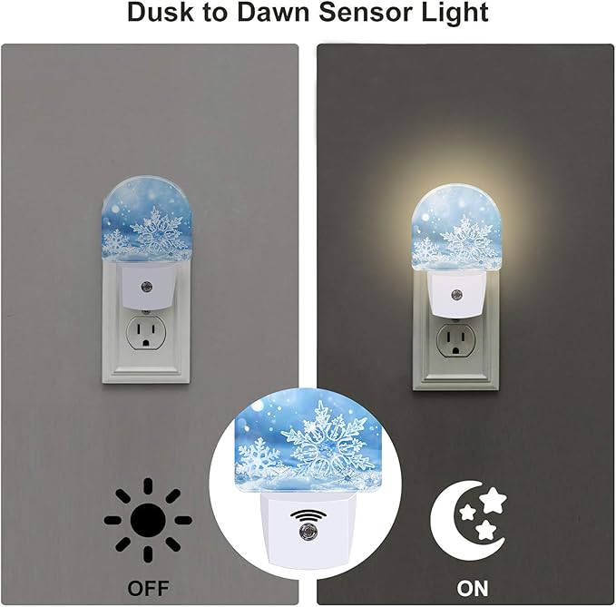 Snowflakes On Snow Night Light for Kids,Christmas Winter Snowflakes Night Light Plug in with Dusk to Dawn Sensor,0.5w Energy Saving Nightlight for Hallway Stairway Kitchen Bedroom