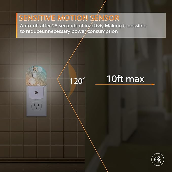 Starfish Shells Night Light,Beach Night Lights Plug into Wall with Dusk to Dawn Sensor,Lamp for Bedroom Bathroom Hallway Nightlight for Women Girls