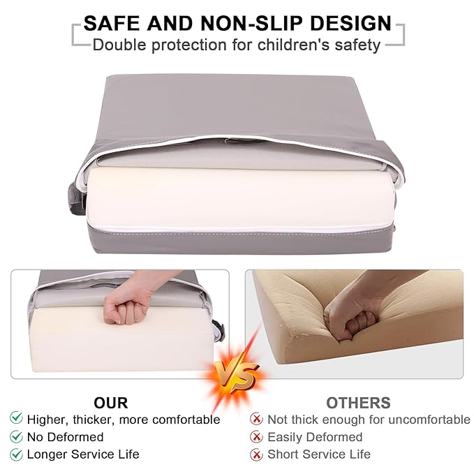 Toddler Booster Seat for Dining Table - PU Waterproof Booster Seat for Dining Table with Backrest & Adjustable Safety Belts Non-Slip Bottom Booster Chair Cushion for Kids Child Baby