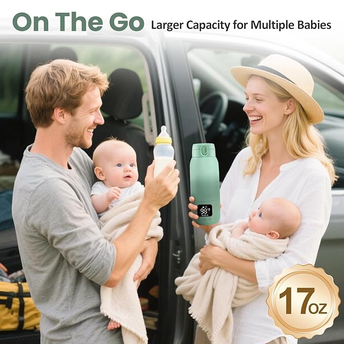 Portable Bottle Warmer for Travel,17oz Portable Milk Warmer for Baby Fast Heating,30W Fast Charge Precise Temperature Control Bottle Warmer On The Go Baby Milk Warmer for Breastmilk & Formula