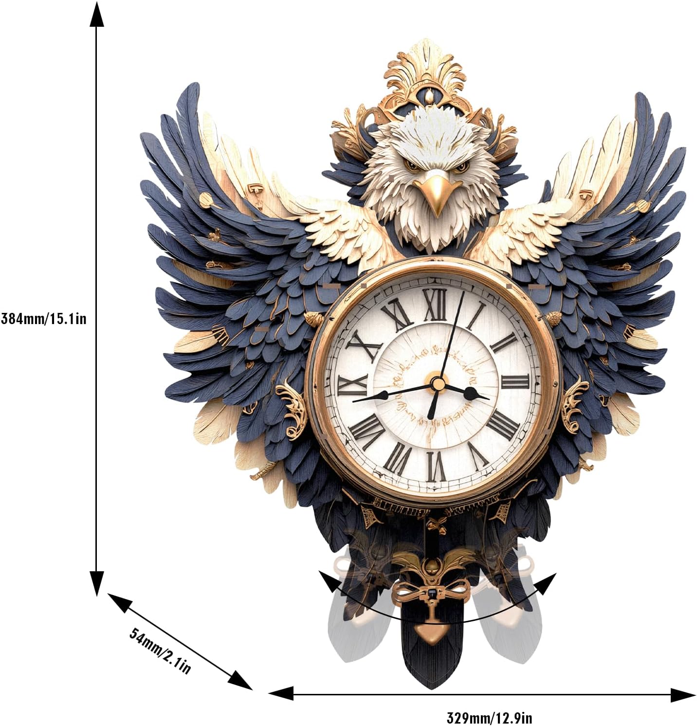 3D Puzzles for Adults Clock-Eagle Design Model Kit-Mechanical DIY Pendulum Clock with Roman Numerals-Desk Home Office Decor Personalized Gift for DIY Lovers