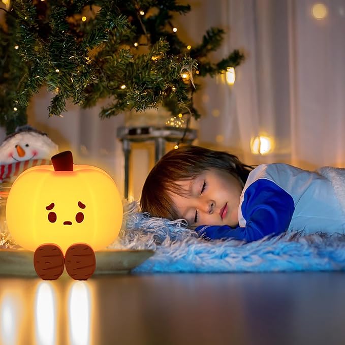 Pumpkin Night Light, Cute Pumpkin Decor Silicone Night Lamp with 3 Level Dimmable Bedside Lamp Halloween Night Light Nursery Nightlight Dorm Decor，Silicone Touch Light, Breastfeeding for Baby