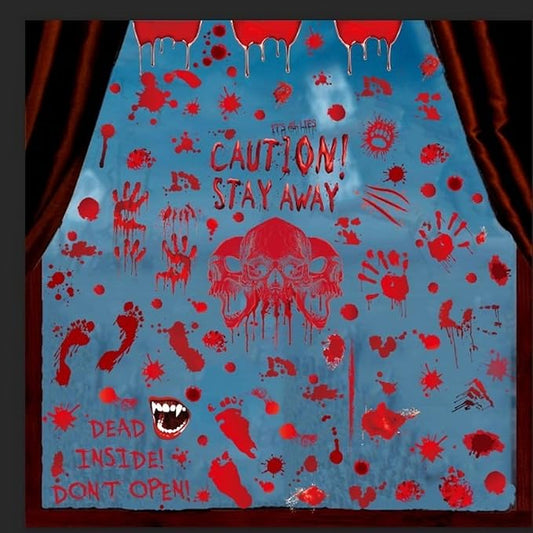 9 Sheets Halloween Bloody Handprint Footprint Window Stickers Halloween Window Clings Bloodstain Skull Footprint Designs Double Side Scary Bloody Handprint Stickers for Party Decor