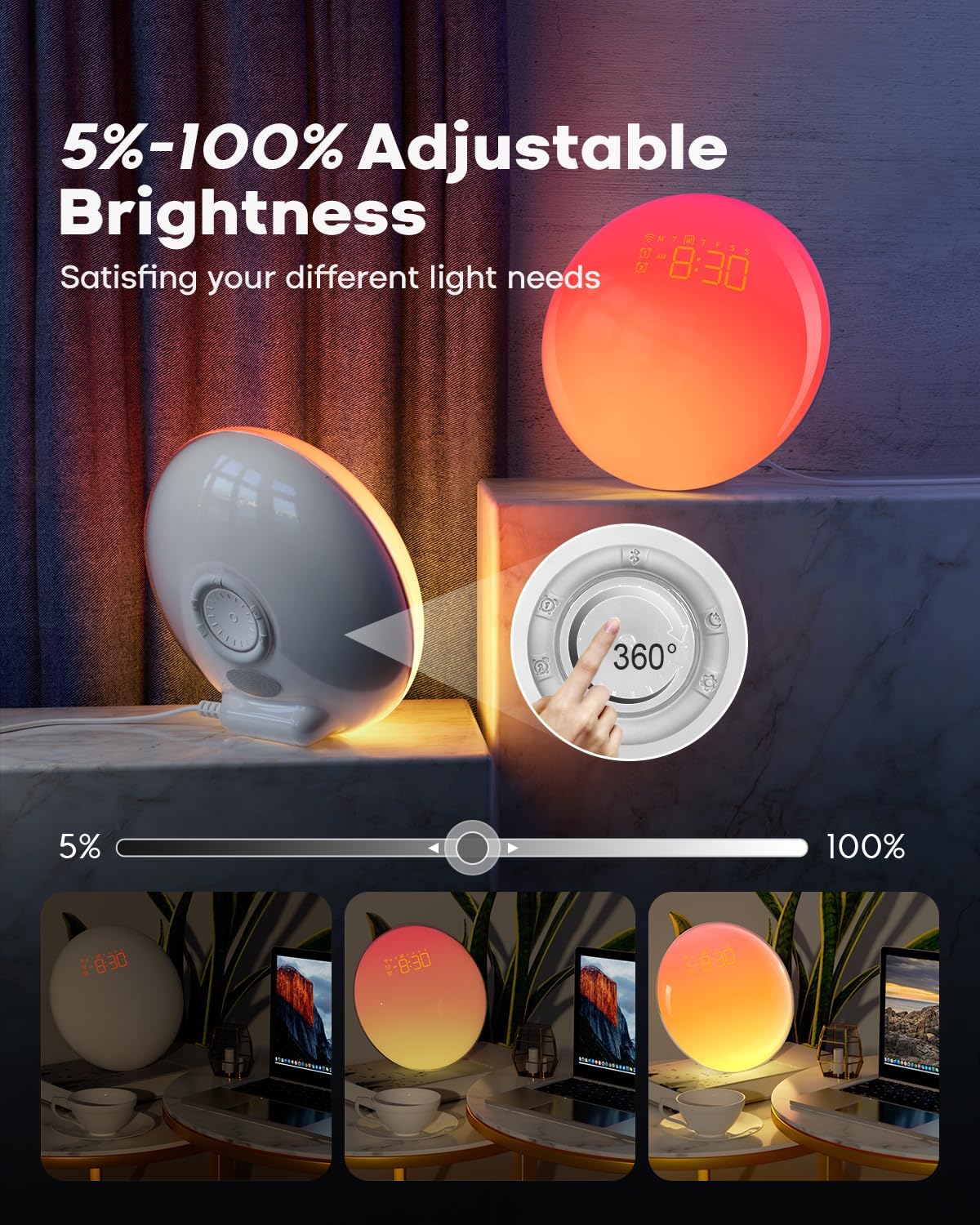 Dekala Sunrise Alarm Clock for Heavy Sleepers, Smart App Control, Bluetooth Speaker, Wake up Light Sunrise Sunset Simulation, White Noise Sound Machine, Night Light for Bedrooms Kids Adults