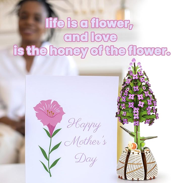 Jege 3D Flowers Wooden Puzzles for Adults,DIY Wooden 2 Flowers per Kit Building Set for Home Decor, Creative Craft Gift Toys Kits with 2 Perfume Bottles and Diffuser Sticks (Rose + Lilac)