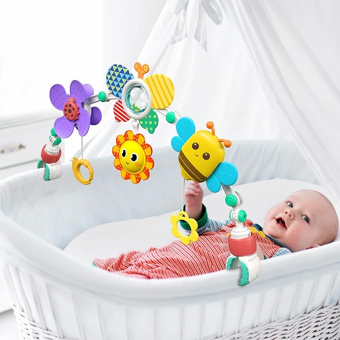 Eners Baby Play Arch Crib Toys, Activity Arch Toy, Crib Mobile for Pack and Play, Mobile for Bassinet, Crib Toys for Babies Boys Girls (Yellow)