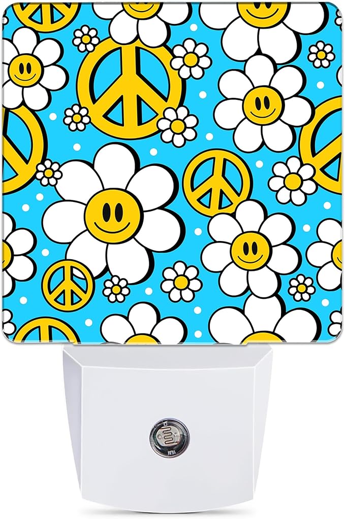 Hippie Flower Night Light, Cartoon Smile Daisy Night Lights Plug into Wall Decor for Bedroom, Bathroom, Hallway,Kitchen,Dusk to Dawn Sensor Nightlights for Women Room Gifts