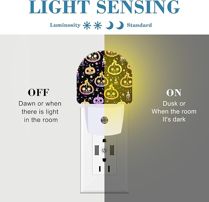 Halloween Burning Pumpkins Candles Night Light for Kids, LED Night Light Plug into Wall with Dusk to Dawn Sensor for Girls Boys Women Room Decor, Hallway, Kitchen, Bathroom, Nursery, Stairs