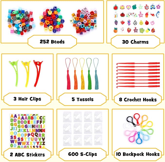 INSCRAFT Rubber Band Refill Kit: 18,950+ Rubber Bands in 37 Colors, S-Clips, Beads, Backpack Hooks, Tassels and More, DIY Friendship Bracelet Making Kits, Christmas Birthday Gift for Kids