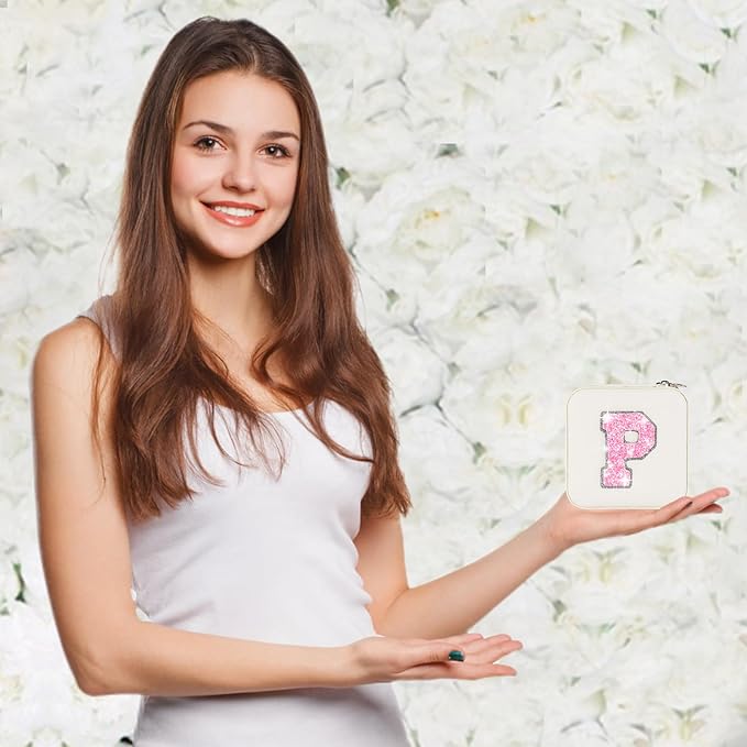 Travel Jewelry Case - Personalized Jewelry Box for Women,Small Jewelry Organizer Cute Jewelry Organizers and Storage Aesthetic,Travel Essentials Birthday Gifts for Girls Women | Cream,P