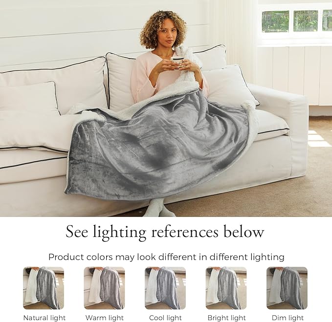 NANPIPER Sherpa Blanket Twin Size for Couch, Warm and Lightweight Throw, Soft Fuzzy Plush Fleece for Winter, Lunar Rock Grey 60x80 Inches