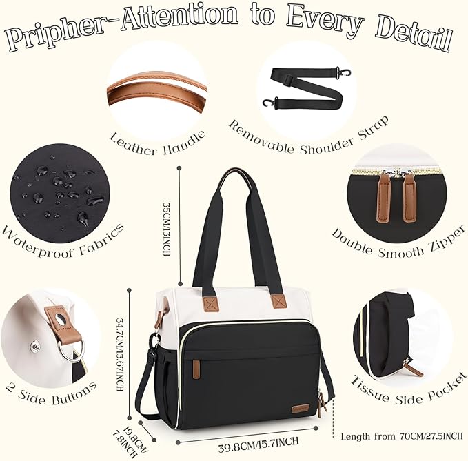 Diaper Bag Backpack, Mommy Travel Diaper Bag Tote with Shoulder Strap, Hospital Bag, Weekender Baby Bag for Mom